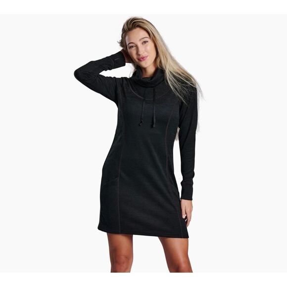 Kuhl Lea Cowl Neck Sweater Dress Women’s Size M Dark Gray Stretch Pockets 4209 - Picture 1 of 10